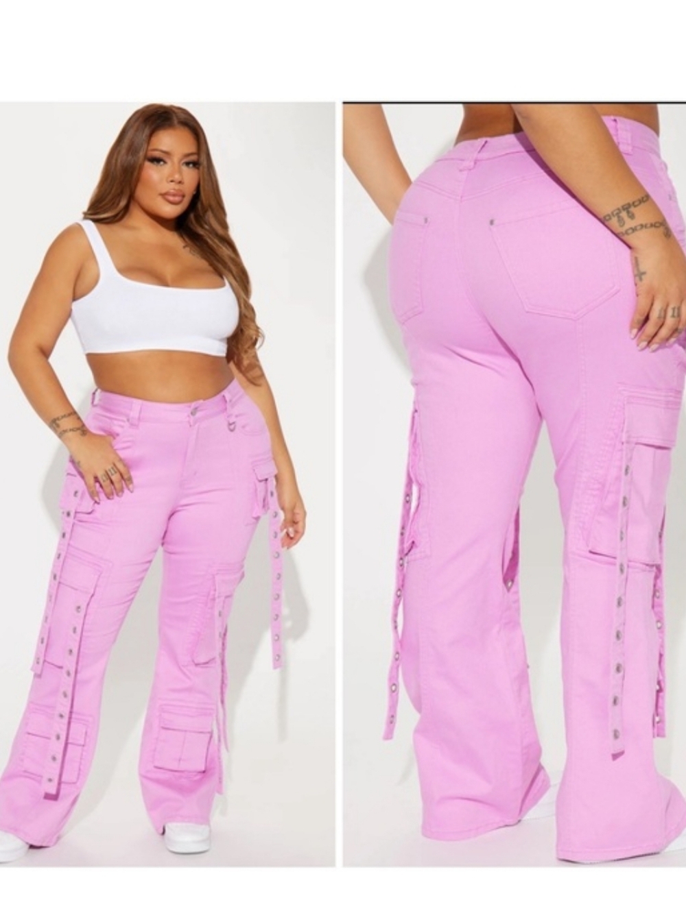 Fashion Nova Pink Cargo Flare Pants